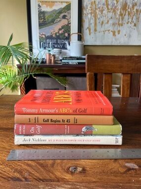 4 Vintage Golf Instruction Books Tan Orange Cute Book Stack Interior Decor 60s